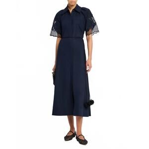 NEW CLEA florentina linen-cotton midi shirtdress in navy